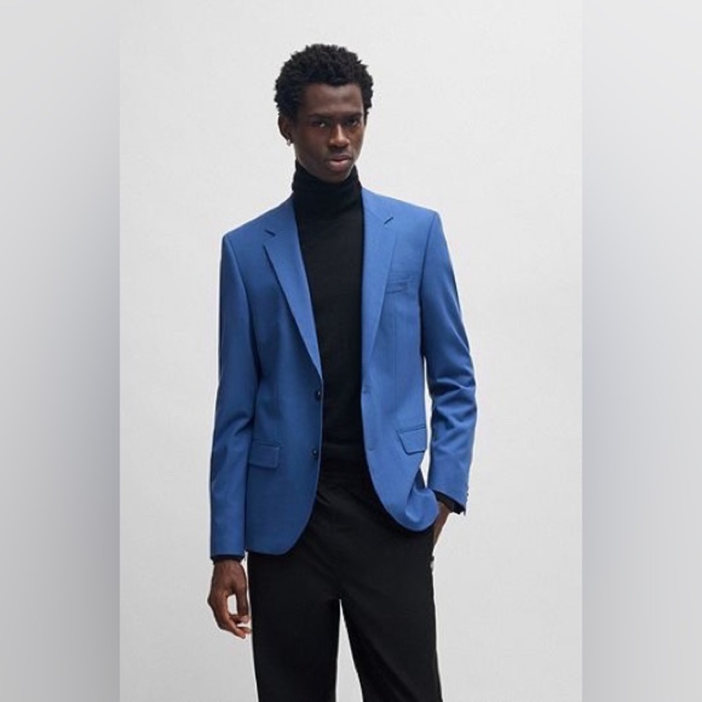 Hugo Boss Blue Slim Fit Stretch Tailoring Jacket Blazer Size 46R